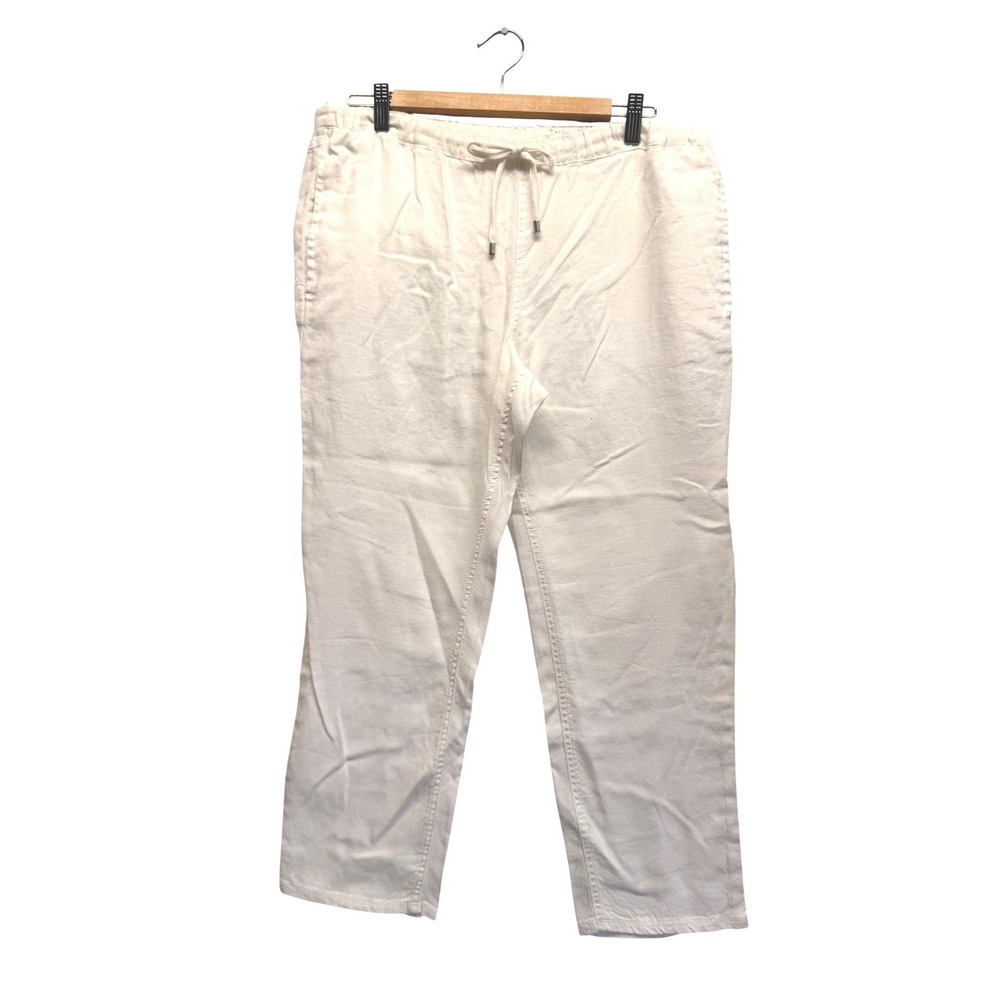 [BLANKNYC] White 100% Linen Drawstring Relaxed Straight Leg Pants Size 28